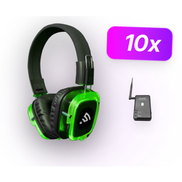 Silent Disco pakket - 10 koptelefoon - 1 zender